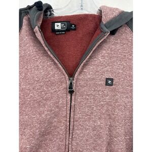 Rip Curl Mens Full Zip Hoodie Maroon Gray Raglan Fleece Sweatshirt Size M CFEEE7